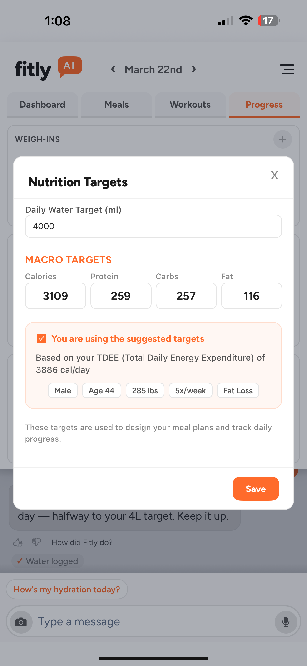 Screenshot: Dashboard with macro rings