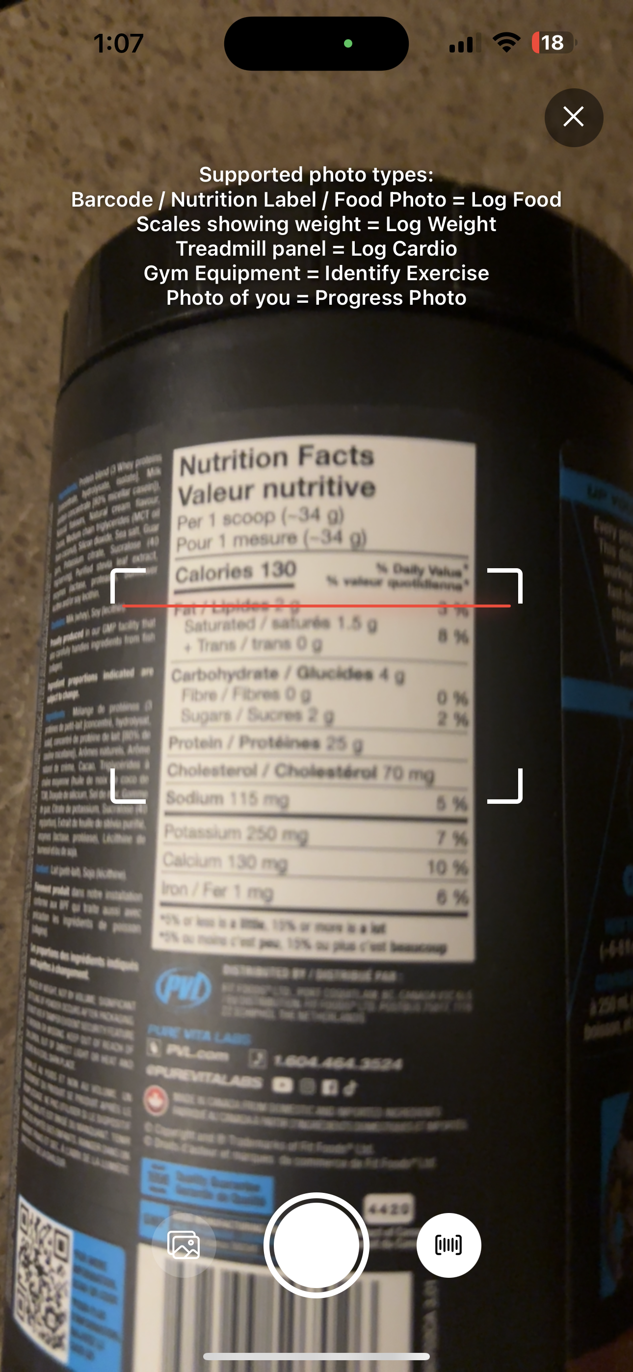 Screenshot: Photo meal recognition