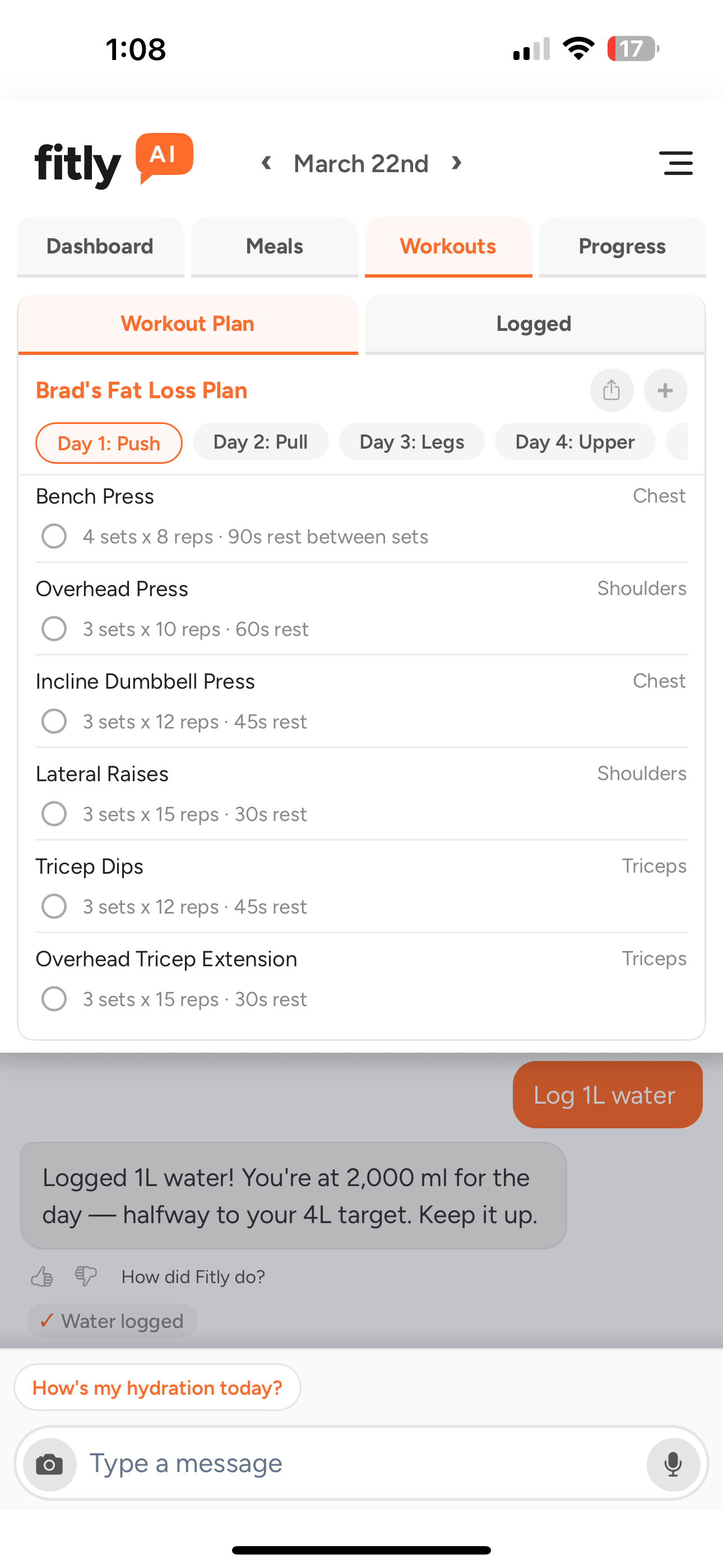 Screenshot: Workout or meal plan